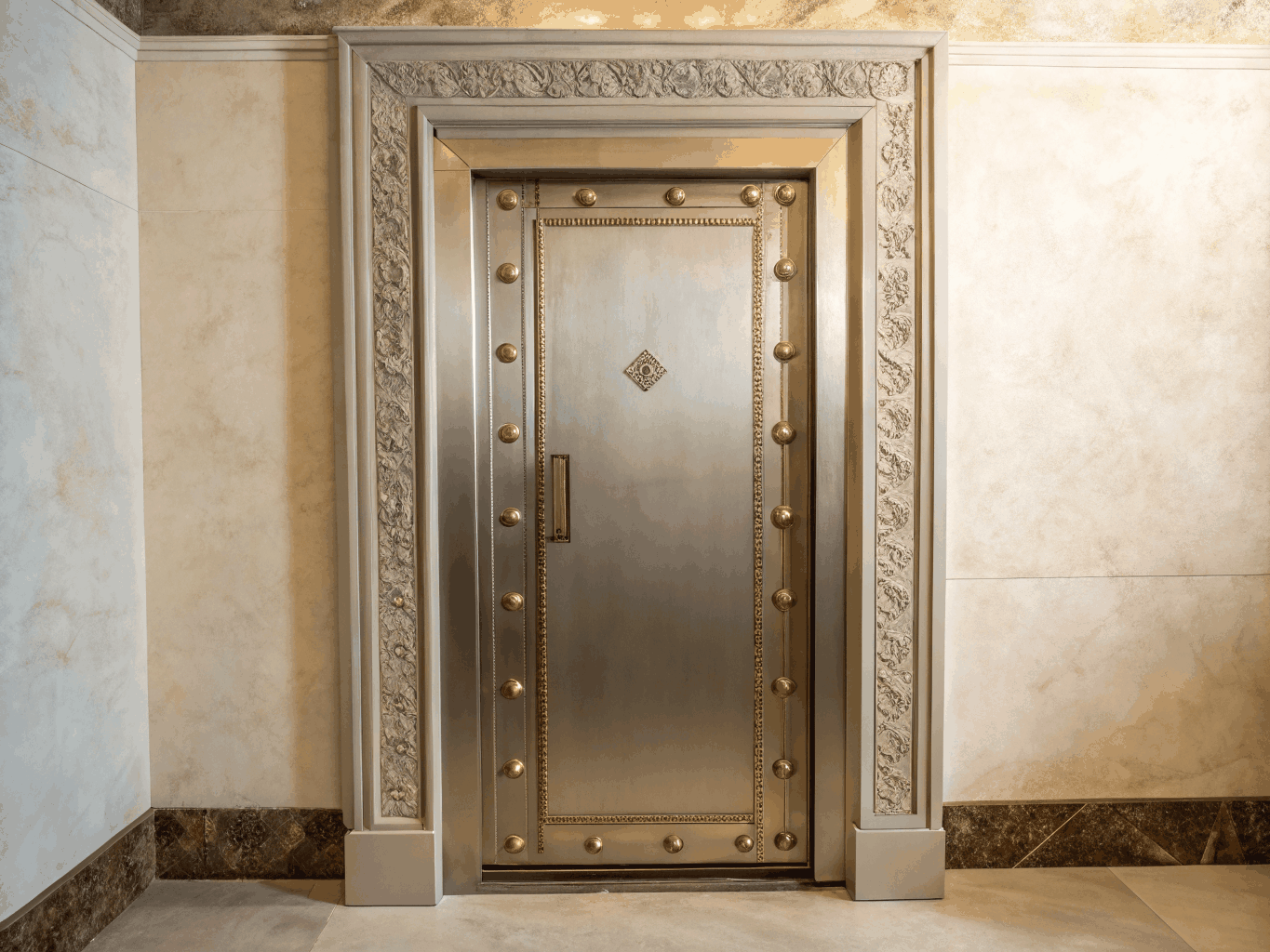 Vault door detail in a high-end financial institution